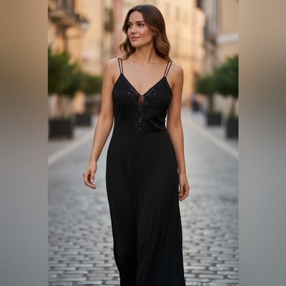 Cache Black Elegant Beaded Maxi Dress Size 10 - Picture 7 of 10